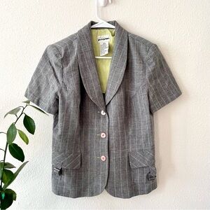 vintage “petite perceptions” gray short sleeve business corporate blazer top
